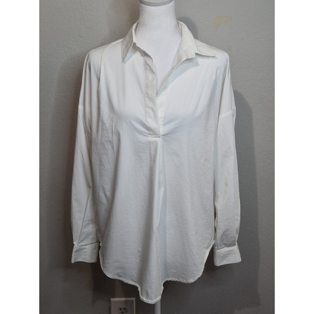 Magaschoni Tunic Top Poplin Blouse Collared Minimalist‎ Popover White Size XS
